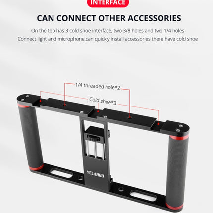 YELANGU PC05 YLG0909B Vlogging Live Broadcast Smartphone Metal Cage Video Rig Filmmaking Recording Handle Stabilizer Bracket for iPhone, Galaxy, Huawei, Xiaomi, HTC, LG, Google, and Other Smartphones, YLG0909B
