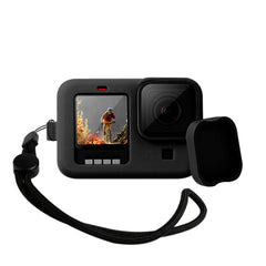 Für GoPro HERO10 Schwarz/HERO9 Schwarz Silikon Schutzhülle Abdeckung mit Handgelenk Strap &amp; Objektiv Abdeckung, für GoPro HERO10 Schwarz