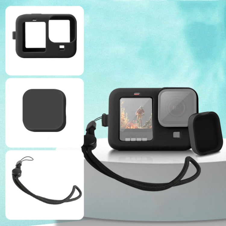 Für GoPro HERO10 Schwarz/HERO9 Schwarz Silikon Schutzhülle Abdeckung mit Handgelenk Strap &amp; Objektiv Abdeckung, für GoPro HERO10 Schwarz