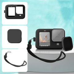 Für GoPro HERO10 Schwarz/HERO9 Schwarz Silikon Schutzhülle Abdeckung mit Handgelenk Strap &amp; Objektiv Abdeckung, für GoPro HERO10 Schwarz