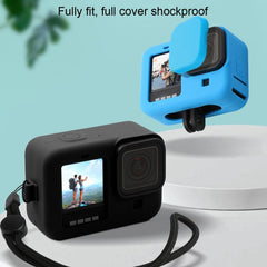 Für GoPro HERO10 Schwarz/HERO9 Schwarz Silikon Schutzhülle Abdeckung mit Handgelenk Strap &amp; Objektiv Abdeckung, für GoPro HERO10 Schwarz