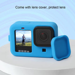 Für GoPro HERO10 Schwarz/HERO9 Schwarz Silikon Schutzhülle Abdeckung mit Handgelenk Strap &amp; Objektiv Abdeckung, für GoPro HERO10 Schwarz