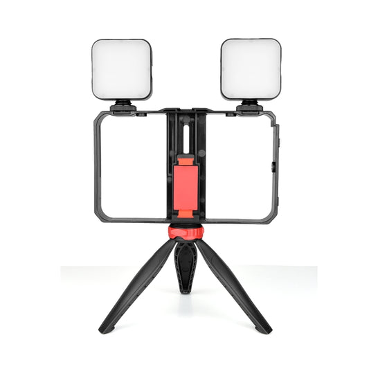 YELANGU PC203 YLG1801C Vlogging Live Broadcast LED Selfie Light Smartphone Video Rig Handle Stabilizer Plastic Bracket Tripod Kits, PC203