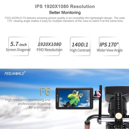 FEELWORLD F6 1920x1080 5.5 inch IPS Screen HDMI 4K Camera Field Monitor