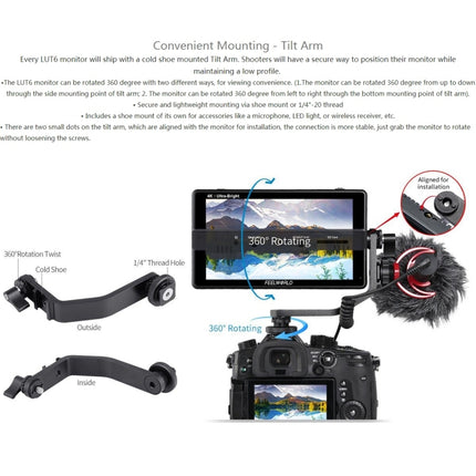 FEELWORLD LUT6 1920x1080 2600 nits 6 inch IPS Screen HDMI 4K Touch Control Camera Field Monitor