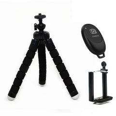 Mini Octopus Flexible Foam Tripod Holder with Phone Clamp & Remote Control