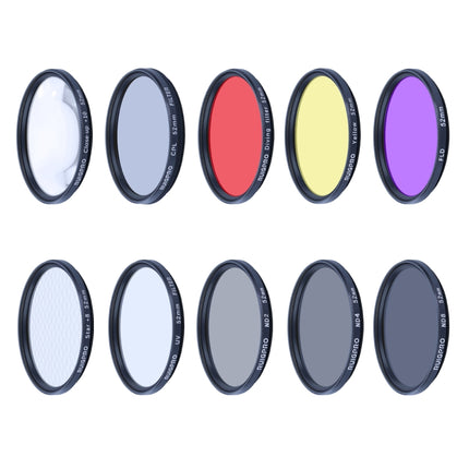 RUIGPRO for GoPro HERO10 Black / HERO9 Black Professional 52mm 52mm 10 in 1 UV+ND2+ND4+ND8+Star 8+ +CPL+Yellow/Red/Purple+10X Close-up Lens Filter with Filter Adapter Ring & Lens Cap
