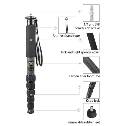 BEXIN P306C Portable Travel Outdoor DSLR Camera Carbon Fiber Monopod Holder, P306C
