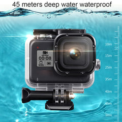 For GoPro HERO8 Black 45m Waterproof Housing Protective Case with Buckle Basic Mount & Screw & Floating Bobber Grip & Strap & Anti-Fog Inserts, Transparent HERO8 Case