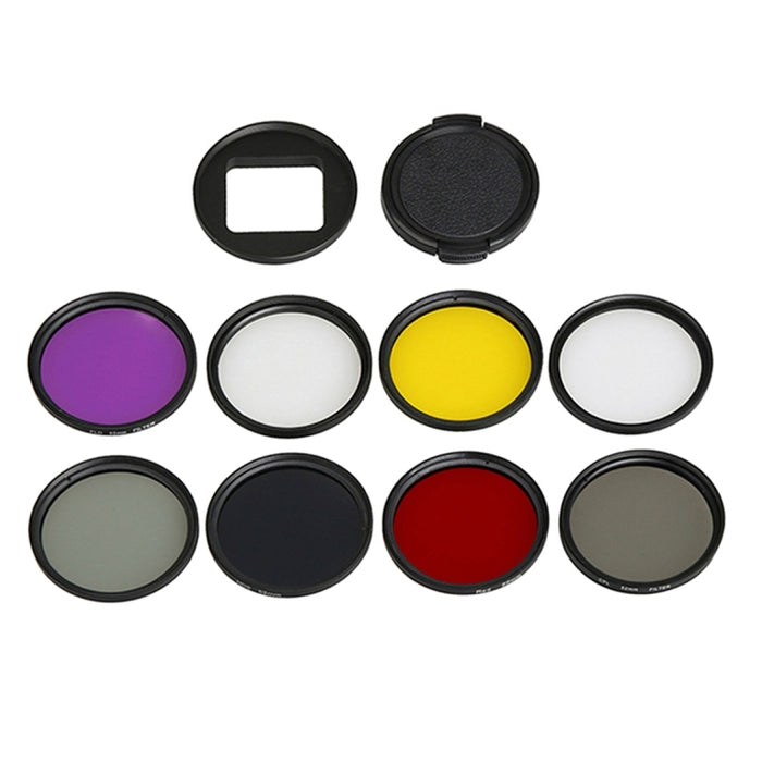 Für GoPro HERO5 Sport Action Kamera Professioneller 52-mm-Objektivfilter (CPL + UV + ND8 + ND2 + Star 8 + Rot + Gelb + FLD/Lila) und wasserdichter Gehäuseadapterring, 10 in 1