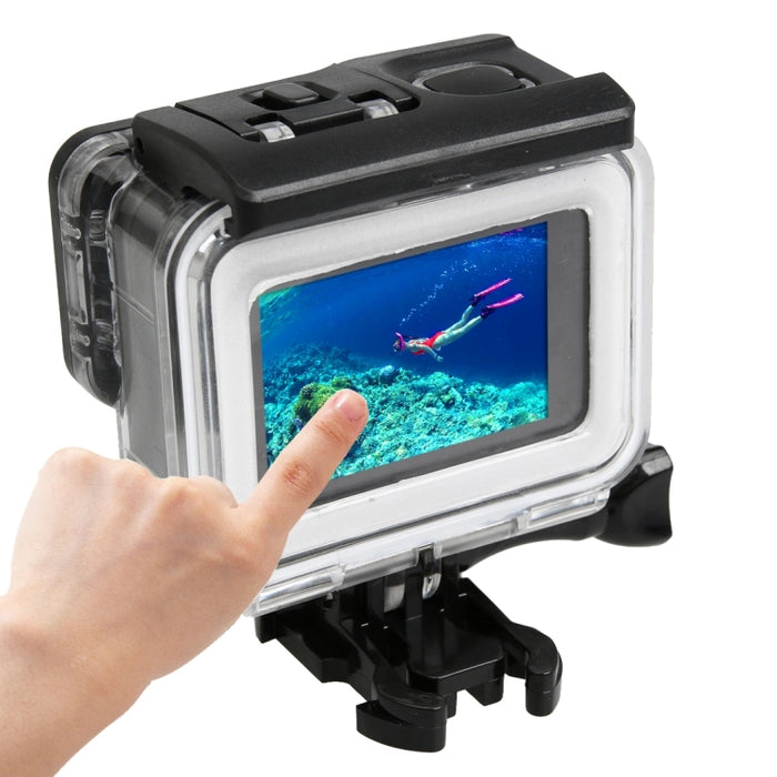 For GoPro HERO5 30m Waterproof PC & ABS Housing Protective Case + Touch Back Cover with Buckle Basic Mount & Long Screw, Backcover Size: 7 x 6 cm, Protective Case