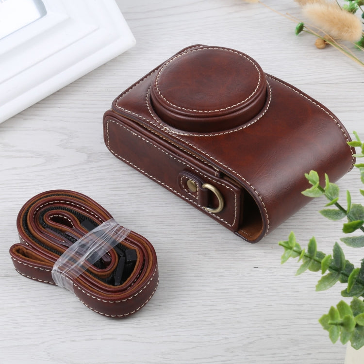 Vertical Flip Full Body Camera PU Leather Case Bag with Strap for Ricoh GR III / GRII, Sony ZV-1 / DSC-RX100M7 / RX100M6 / RX100M5 / RX100M2