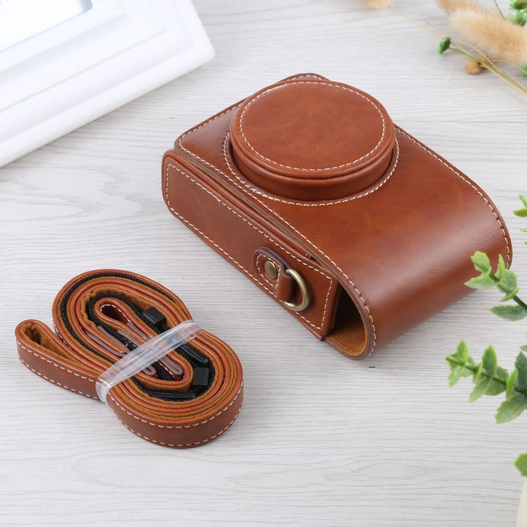 Vertical Flip Full Body Camera PU Leather Case Bag with Strap for Ricoh GR III / GRII, Sony ZV-1 / DSC-RX100M7 / RX100M6 / RX100M5 / RX100M2