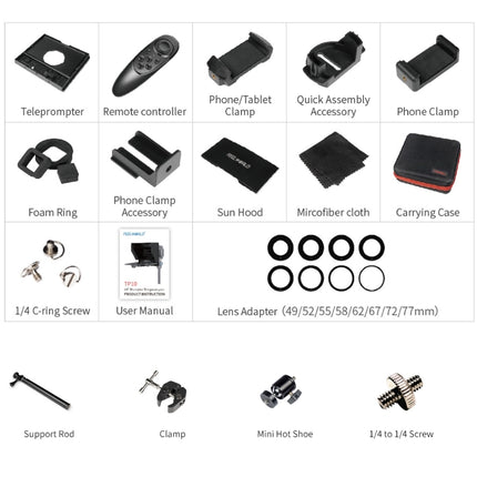 FEELWORLD TP10 Portable 10-inch Folding Teleprompter with Remote Control Lens Adapter Ring For Below 10 inches Smartphone / Tablet, TP10