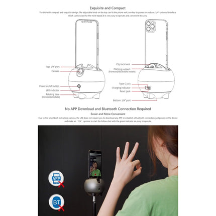 LAIZESKE LA8 Smart Robot Cameraman 360 Degree Auto Tracking Phone Holder, LA8