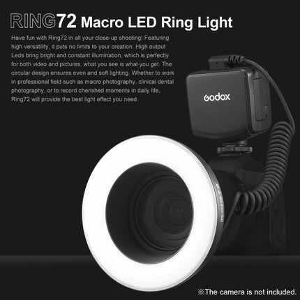 Godox Ring72 Macro Ring 48 LED Flash Light with 8 Different Size Adapter Rings, Ring72