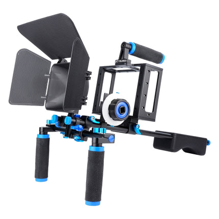 YELANGU D222 Dual Handles Camera Shoulder Mount + Camera Cage Stabilizer Kit with Matte Box + Follow Focus for DSLR Camera / Video Camera, D222