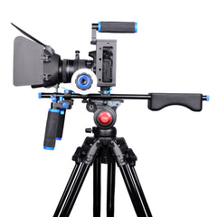 YELANGU D222 Dual Handles Camera Shoulder Mount + Camera Cage Stabilizer Kit with Matte Box + Follow Focus for DSLR Camera / Video Camera, D222