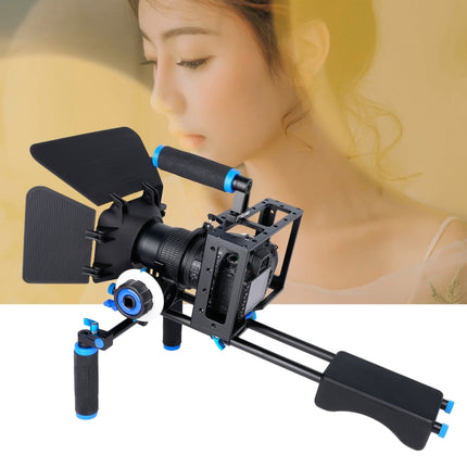 YELANGU D222 Dual Handles Camera Shoulder Mount + Camera Cage Stabilizer Kit with Matte Box + Follow Focus for DSLR Camera / Video Camera, D222