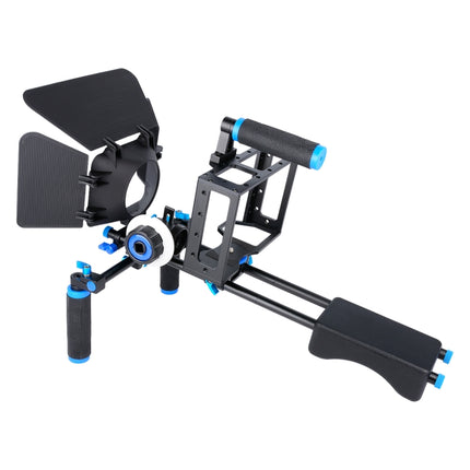 YELANGU D222 Dual Handles Camera Shoulder Mount + Camera Cage Stabilizer Kit with Matte Box + Follow Focus for DSLR Camera / Video Camera, D222