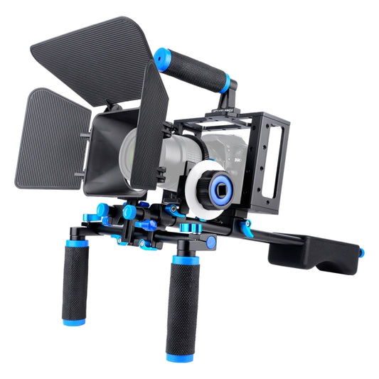 YELANGU D222 Dual Handles Camera Shoulder Mount + Camera Cage Stabilizer Kit with Matte Box + Follow Focus for DSLR Camera / Video Camera, D222
