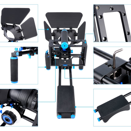YELANGU D222 Dual Handles Camera Shoulder Mount + Camera Cage Stabilizer Kit with Matte Box + Follow Focus for DSLR Camera / Video Camera, D222