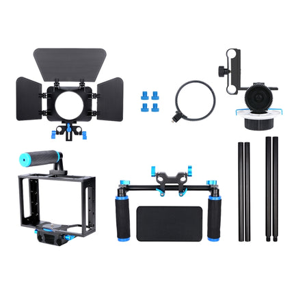 YELANGU D222 Dual Handles Camera Shoulder Mount + Camera Cage Stabilizer Kit with Matte Box + Follow Focus for DSLR Camera / Video Camera, D222