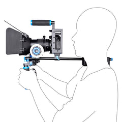 YELANGU D222 Dual Handles Camera Shoulder Mount + Camera Cage Stabilizer Kit with Matte Box + Follow Focus for DSLR Camera / Video Camera, D222