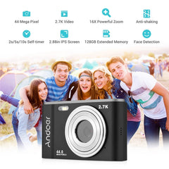 DC302 2.88 inch 44MP 16X Zoom 2.7K Full HD Digital Camera Children Card Camera, US Plug, DC302, US Plug