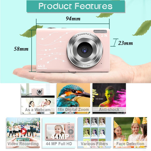 DC402 2.4 inch 44MP 16X Zoom 1080P Full HD Digital Camera Children Card Camera, EU Plug, EU Plug