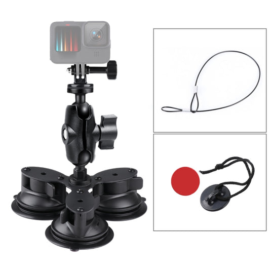 Triangle Suction Cup Mount Holder with Tripod Adapter & Steel Tether & Safety Buckle, Triangle Suction Cup