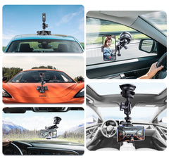 Triangle Suction Cup Mount Holder with Tripod Adapter & Steel Tether & Safety Buckle, Triangle Suction Cup