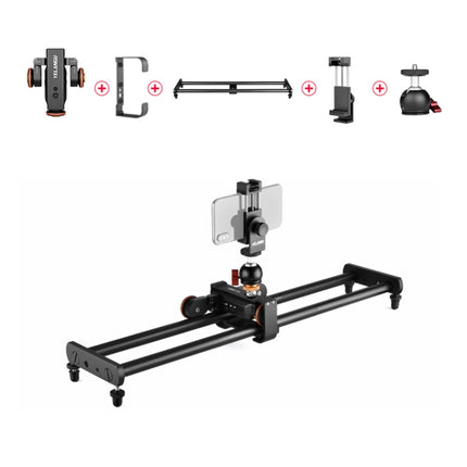 YELANGU L60E 60cm Slide Rail Track + L4 3-Wheel Video Dolly with Phone Clamp & Ballhead, L60E+L4X+PC03+T1