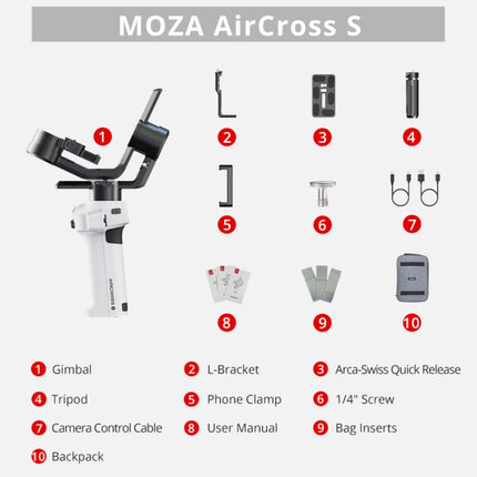 MOZA AirCross S 3 Axis Foldable Handheld Gimbal Stabilizer for DSLR Cameras and Smart Phone