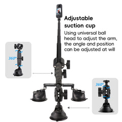 Dual-leg Suction Cup and 2 x Single-leg Car Suction Cup Mount with Selfie Stick Set, Car Suction Cup Mount with Selfie Stick