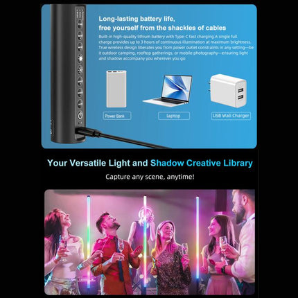 LUXCeO Mood1 Pro 90cm RGB Colorful Atmosphere Rhythm LED Stick Handheld Video Photo Fill Light, No Tripod, 90cm