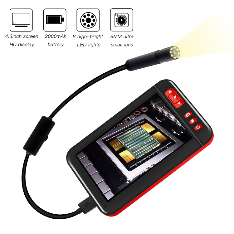 P20 4.3 Inch Screen Display HD1080P Inspection Endoscope with 8 LEDs, Length: 5m, Lens Diameter: 8mm, Hard Line, Length: 5m, Hard Line
