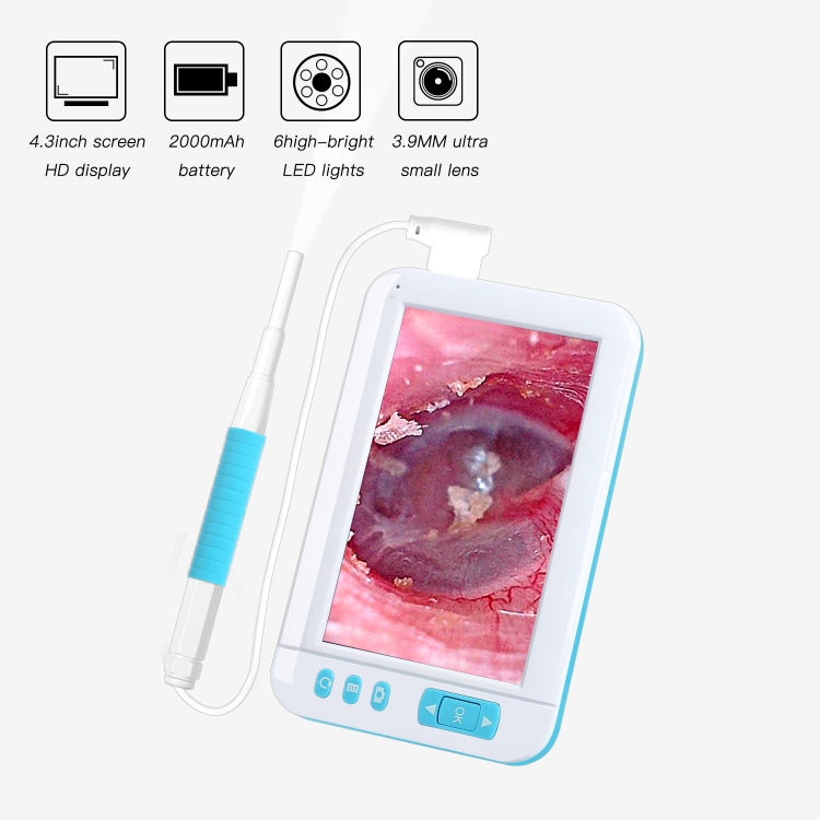 C01 4.3 Inch Screen Display HD1080P Visual Earspoon Endoscope with 6 LEDs, Diameter:3.9mm, C01 3.9mm