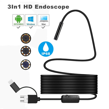 Y101 8mm Spiral Head 3 In 1 Waterproof Digital Endoscope Inspection Camera, Length: 5m Flexible Cable, Length: 5m Flexible Cable