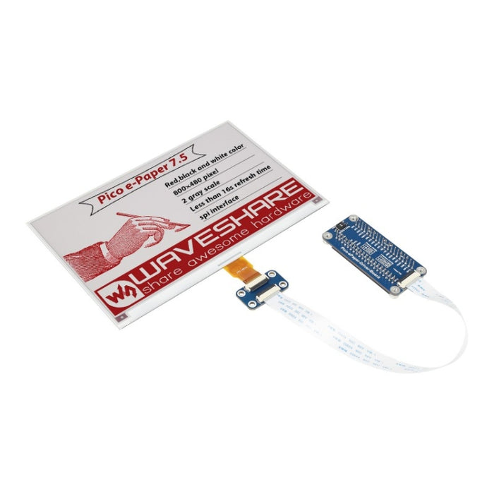 Waveshare 7.5 inch 800x480 Pixel Red Black White E-Paper E-Ink Display Module (B) for Raspberry Pi Pico, SPI Interface, 20129