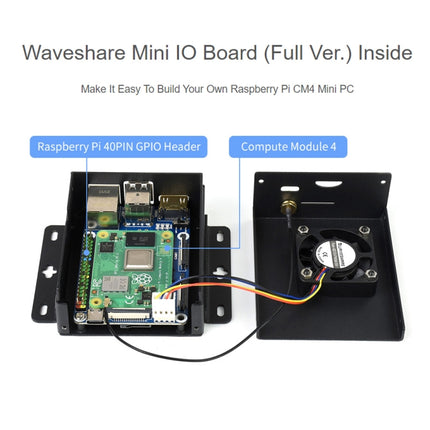 Waveshare Mini IO Board Full Ver Mini-Computer Base Box with Metal Case & Cooling Fan for Raspberry Pi CM4, Mini IO Board Full Ver