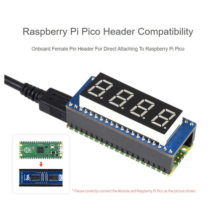 WAVESHARE 4-digit 8-segment Display Module for Raspberry Pi Pico, SPI-compatible, 19806