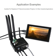 Waveshare Dual Gigabit Ethernet 5G/4G Computer Box with Cooling Fan for Raspberry Pi CM4