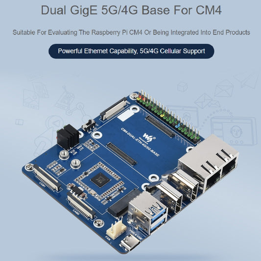 Waveshare Dual Gigabit Ethernet 5G / 4G Base Board for Raspberry Pi CM4