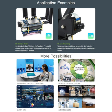 Waveshare RM500U-CN 5G HAT Quad Antennas LTE-A Multi Band Module Board for Raspberry Pi, RM500U-CN 5G HAT