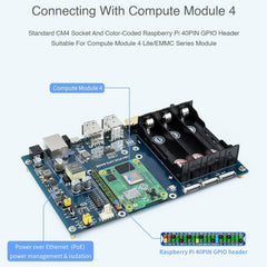 Placa base de UPS PoE de Waveshare para Raspberry Pi CM4, Gigabit Ethernet, HDMI dual, USB 2.0 cuádruple, placa base de UPS PoE