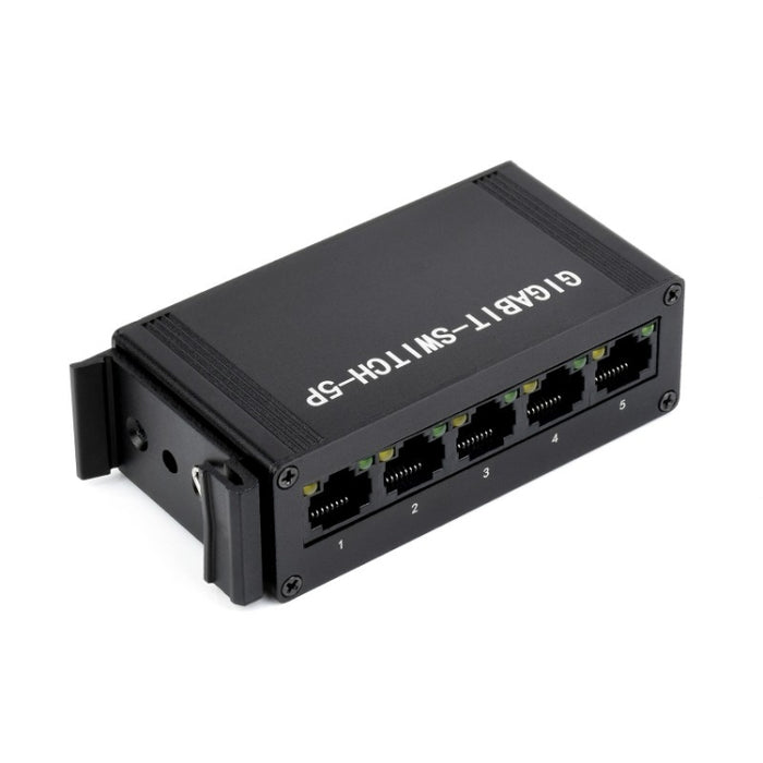 Waveshare Industrieller 5P Gigabit Ethernet Switch, Vollduplex 10/100/1000M, DIN-Schienenmontage
