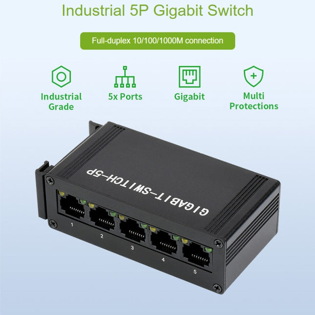 Conmutador Ethernet Gigabit industrial Waveshare 5P, dúplex completo 10/100/1000 M, montaje en riel DIN