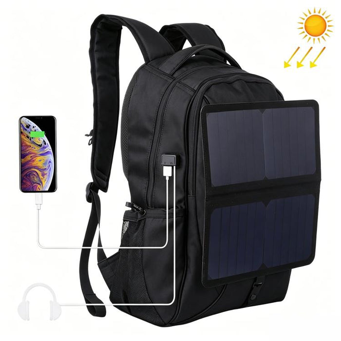 HAWEEL 14W Foldable Removable Solar Power Outdoor Portable Canvas Dual Shoulders Laptop Backpack, USB Output: 5V 2.1A Max