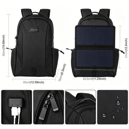 HAWEEL 14W Foldable Removable Solar Power Outdoor Portable Canvas Dual Shoulders Laptop Backpack, USB Output: 5V 2.1A Max